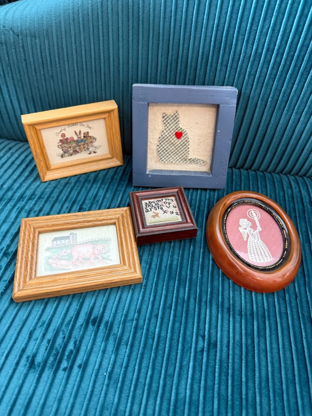 Bundle Of 5 Vintage Small Photo Framed Art Stitched Farm Hanging Art Pictures